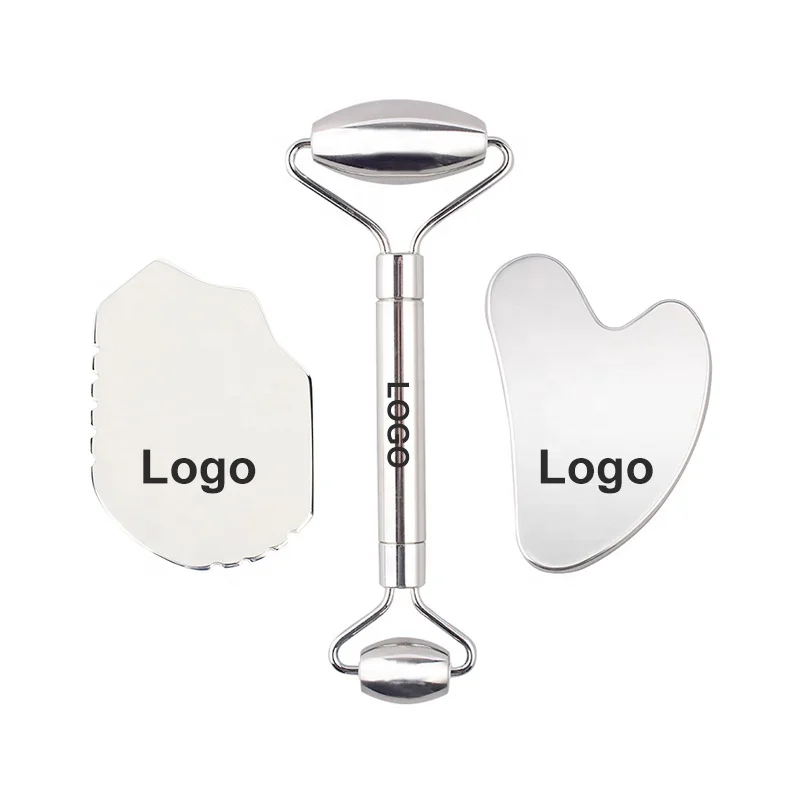 wholesale eco friendly face roller massage beauty massager scraping facial tools stainless steel metal therapy massage tools set