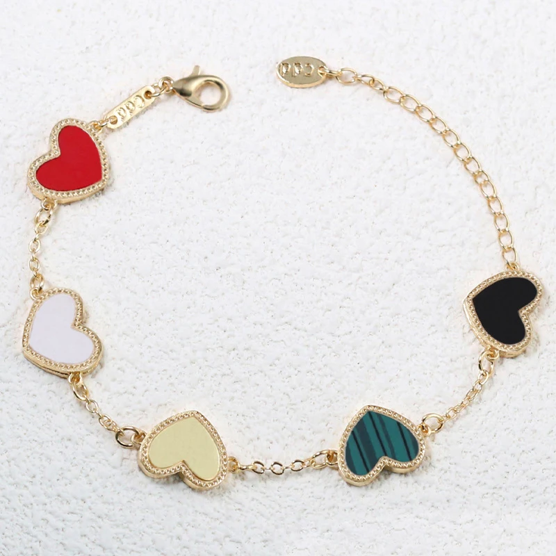 New arrival gold plated double sided love heart bracelets jewelry fashion adjustable four leaf clover bracelet for women