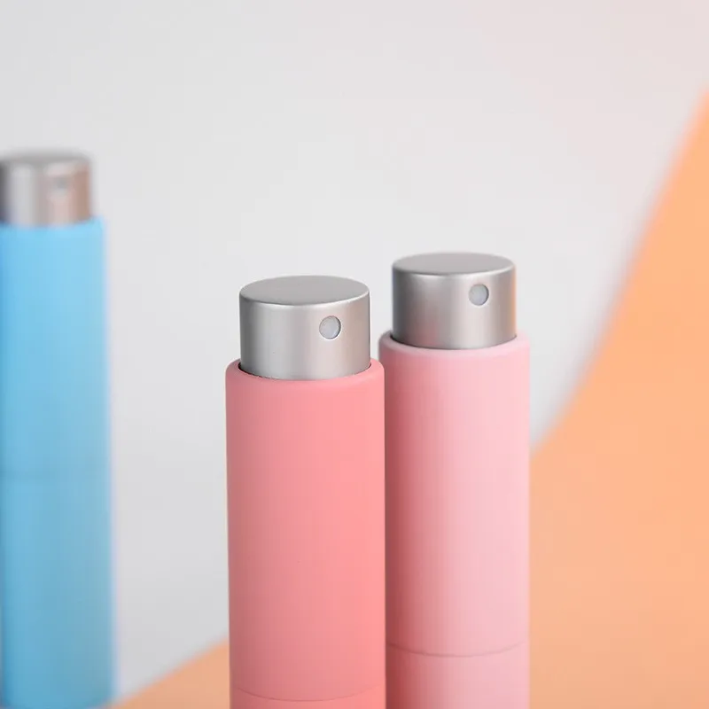 Empty gradient pink color blue color 8 ml 10 ml oral spray bottle refillable travel size twist aluminum atomizer perfume bottles