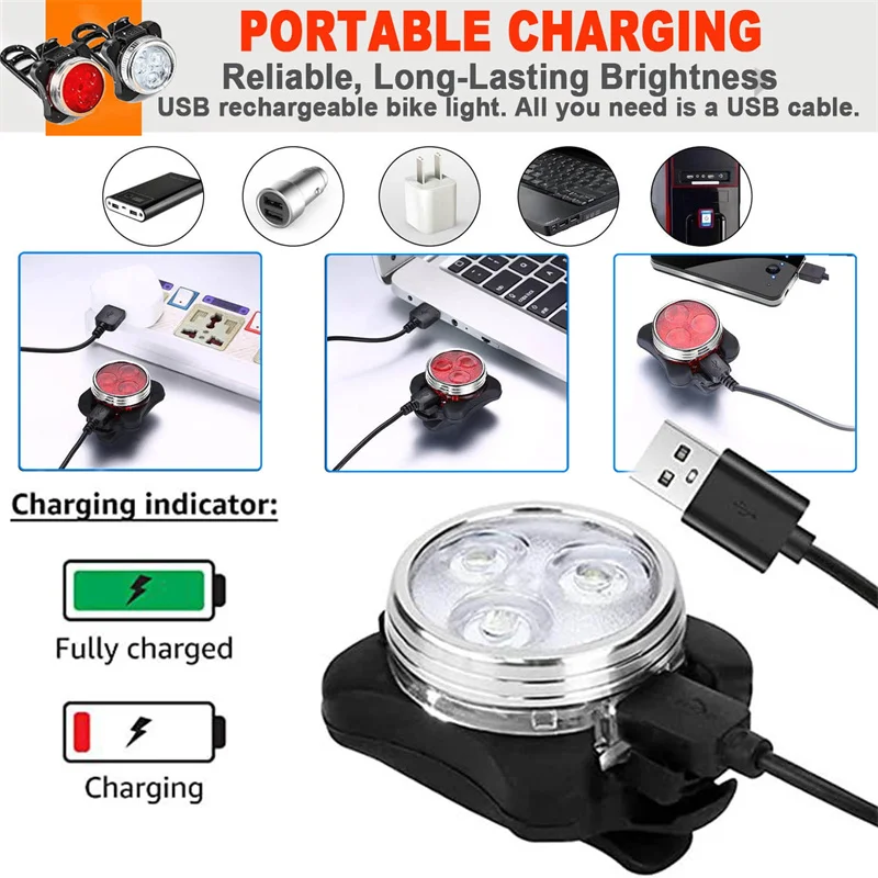 Bright Front Headlight Rear LED Bicycle 650mah Lithium Battery USB Rechargeable Bike Light Set