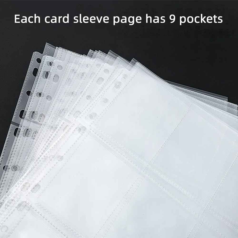 Trading Card Sleeve Pages 9 Pocket Trading Card Storage Album Pages 11 Holes Fit 3 Ring Binder