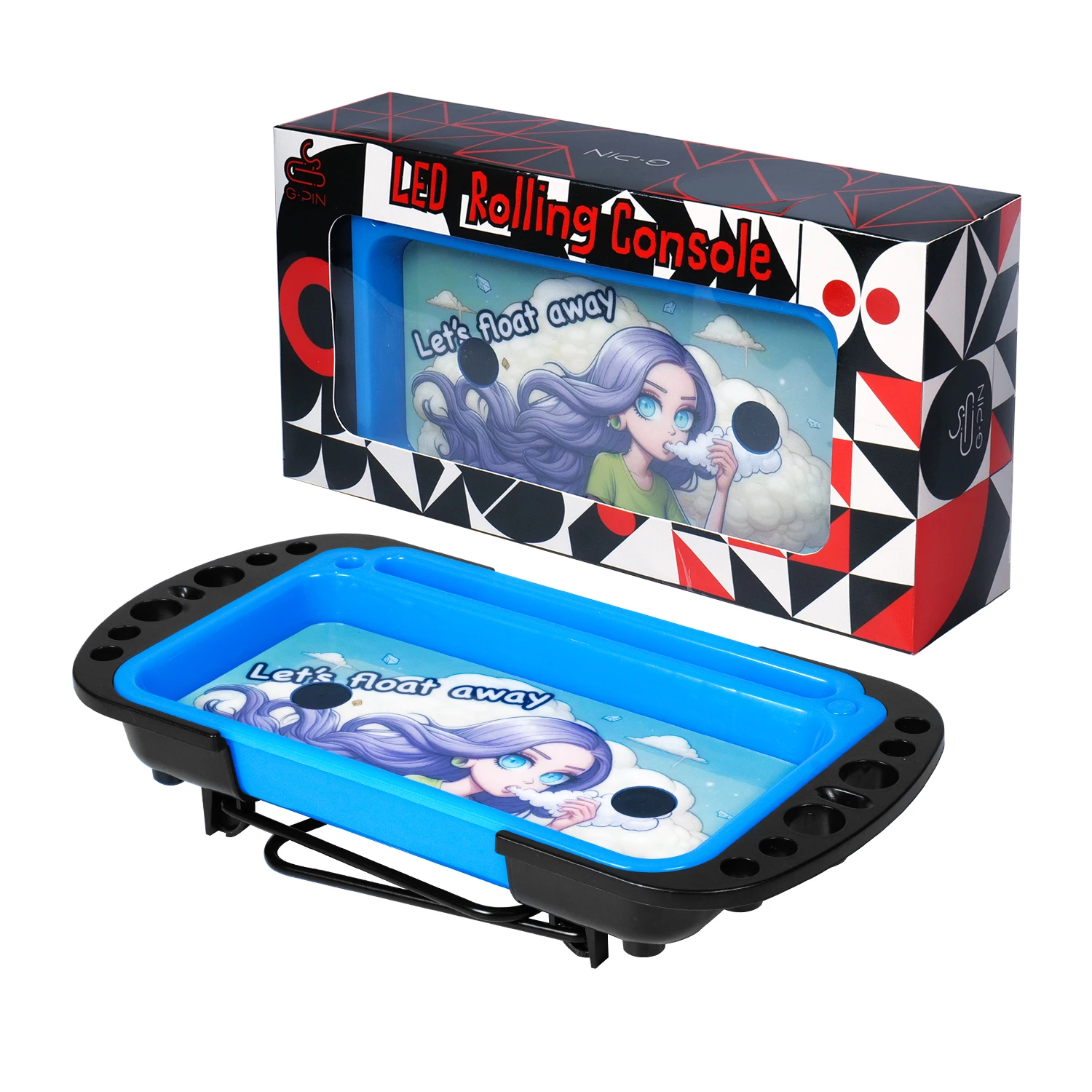 LC 27*14cm In stock Led Rolling Tray Wholesale Plastic Roll Tray with Rack Smoke Tray Smoking Accessories