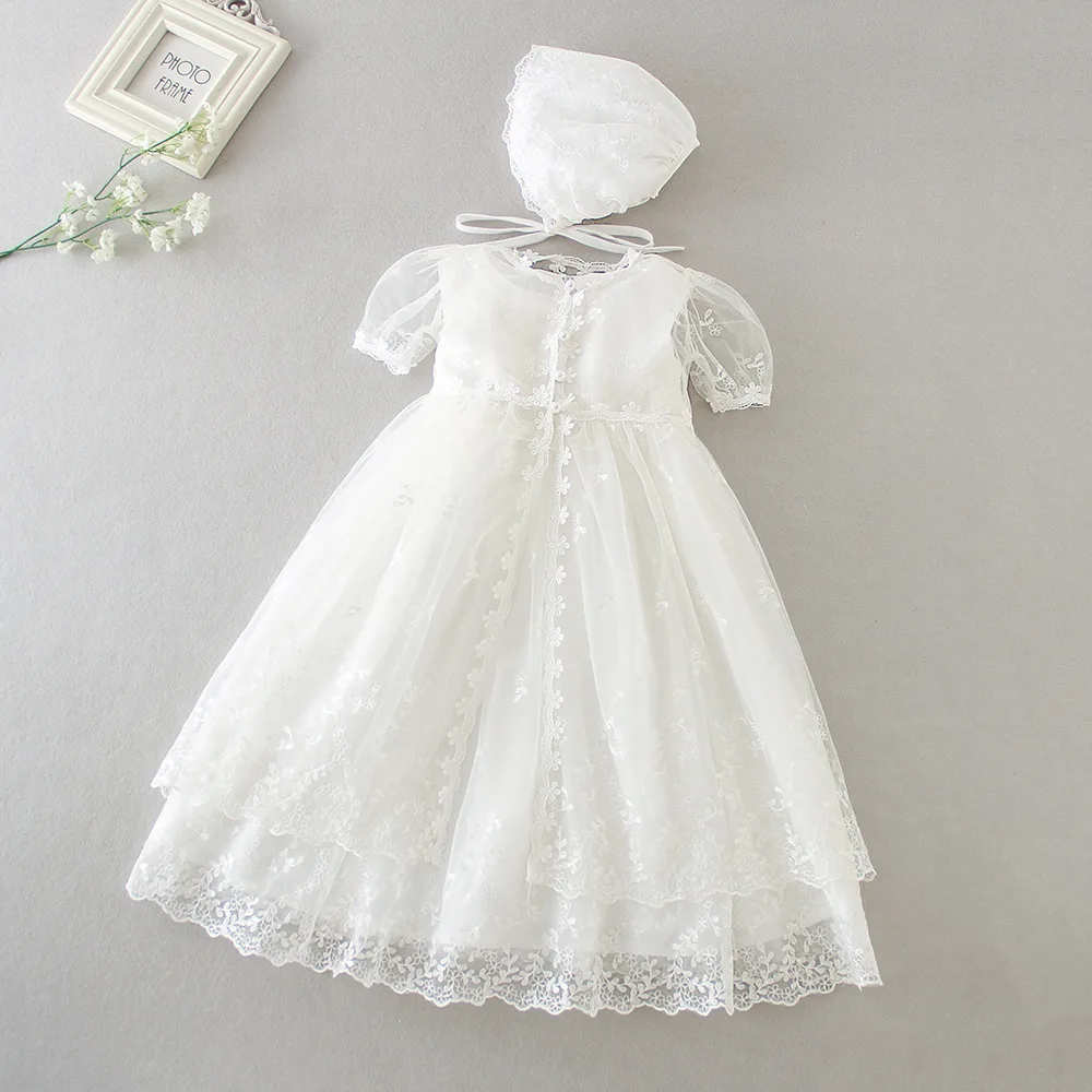 New Arrivals Long Baby Lace Christening Dress Baby Girls Baptism Gowns