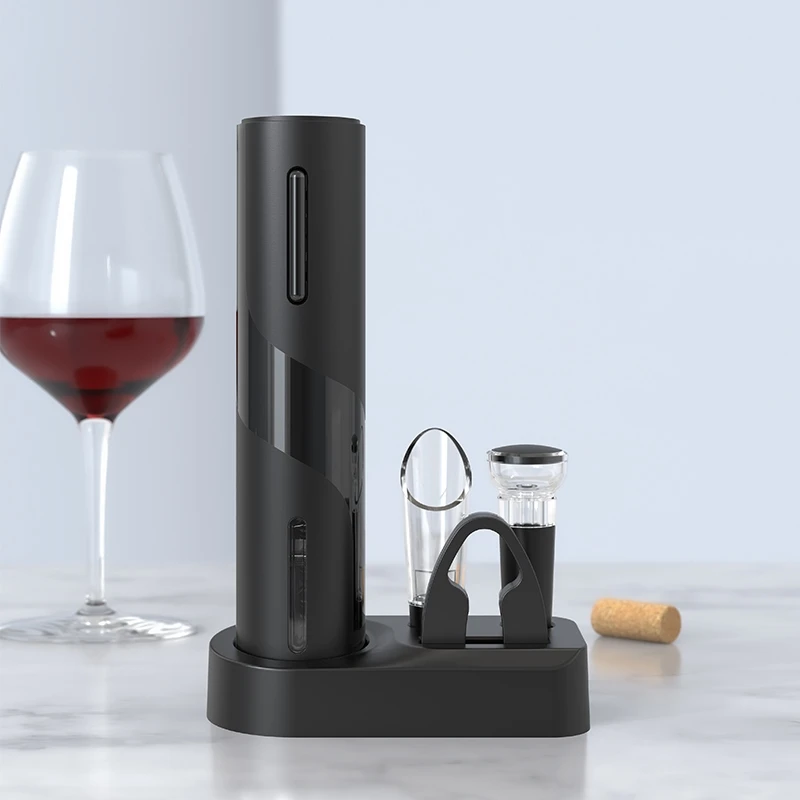 Wine Accessories 5 in 1 Rechargeable Electric Red Wine Bottle Opener Corkscrew Kit Set With Base