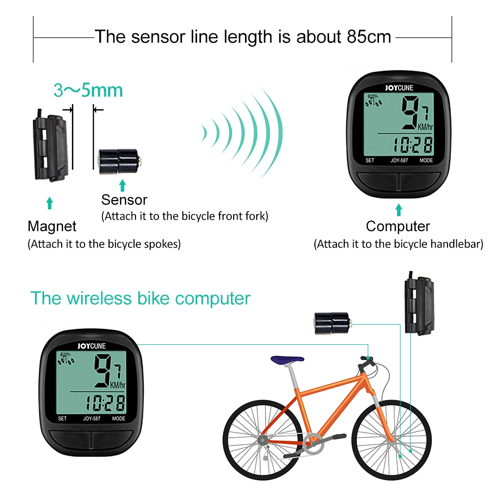 Bike Computer Bicycle Waterproof Wired Speedometer and Odometer Stopwatch Cycle Bike Computer with LED Display for Outdoor Cycle