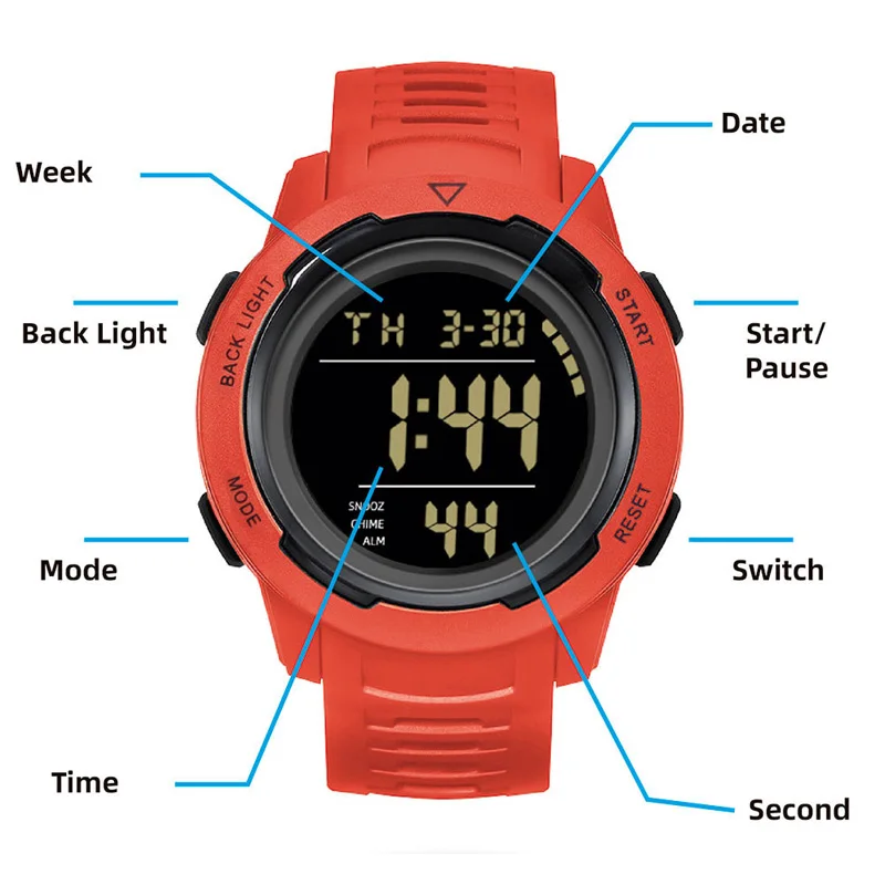 Waterproof Dual Time Sport Digital Watch With Alarm Stopwatches Timer