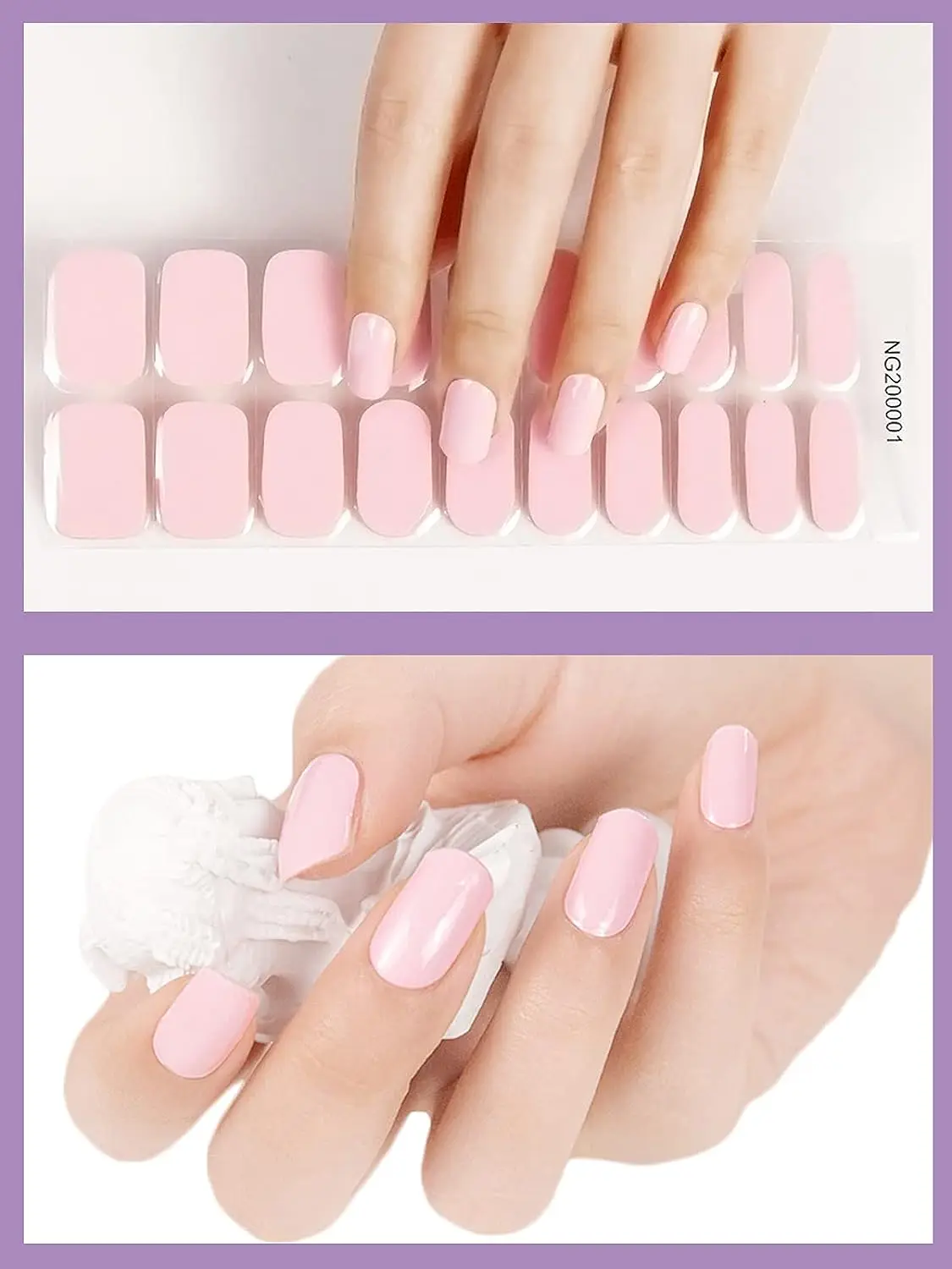 Long lasting Semi Cured Gel Nail Strips 20pcs Pink Gel Nail Art Stickers