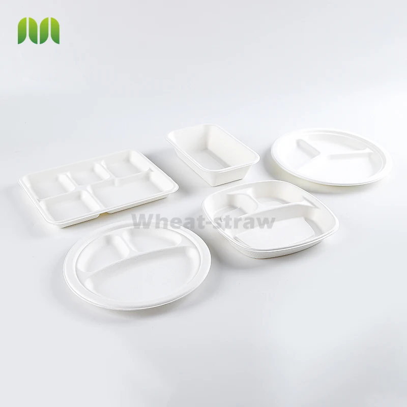 Одноразовые тарелки из сахарного тростника 6, 7, 8, 9, 10 дюймов, 100% Компостируемая и биоразлагаемая зеленая тарелка из бумаги в виде сахарного тростника с ресторанами