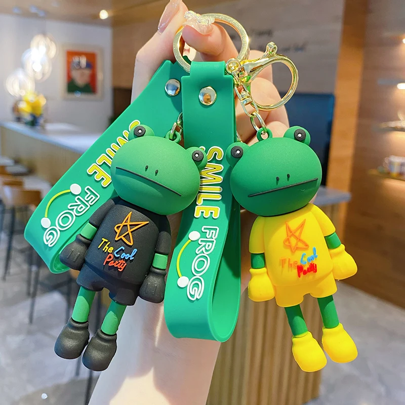 Bai Mao Hot sale smile long legs Frog animal design cool popular 3D keychain custom soft pvc rubber