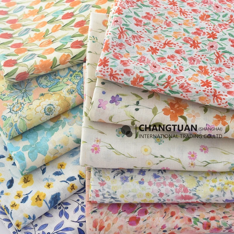 Custom Low MOQ Digital Printing Pattern Linen Fabric Natural Soft Floral Linen Cotton Fabric For Clothing Kids Women Dresses