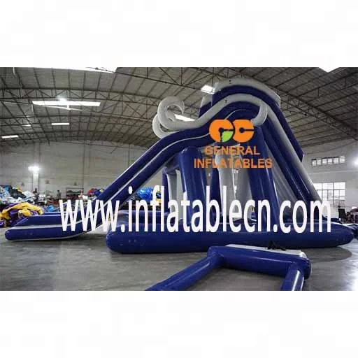 with its floating obstacle course, trampoline, climbing wall Water park