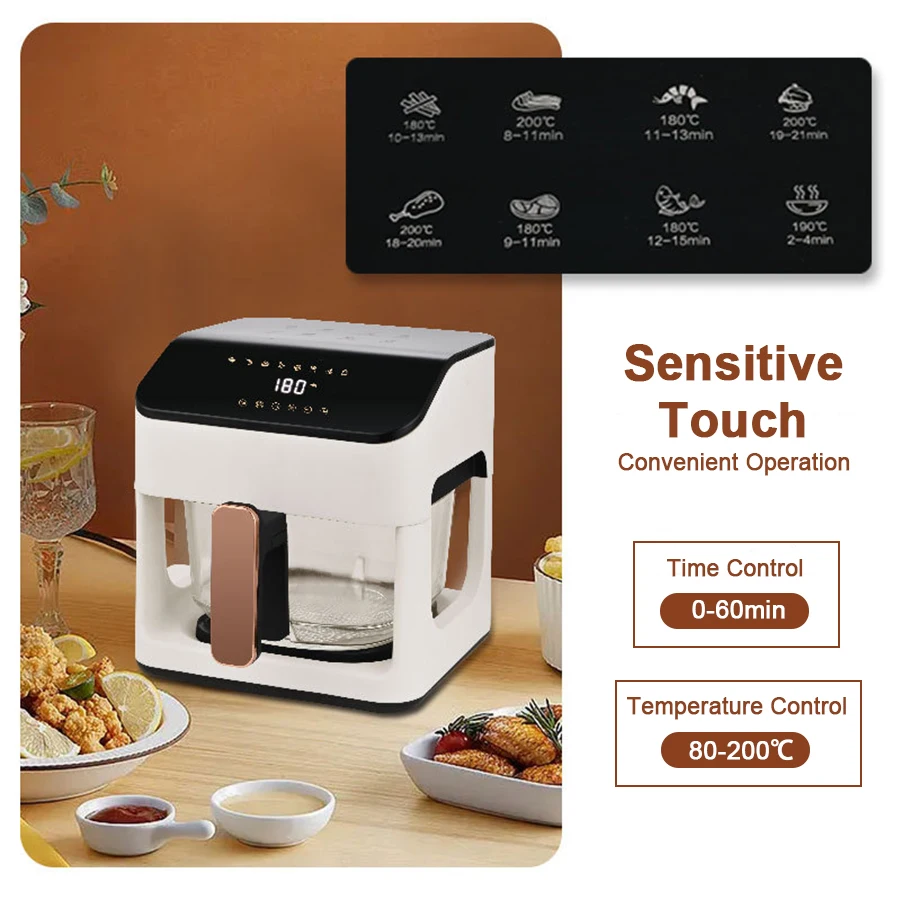 Intelligent Transparent Visible High Borosilicate Glass Bowl Basket Pan Electric Smart Digital  Visual Air Fryer for Household