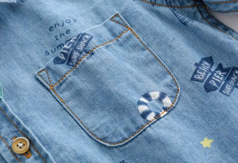 
2019 Autumn New Baby Boy Child Cotton Washed Print Denim Shirt 