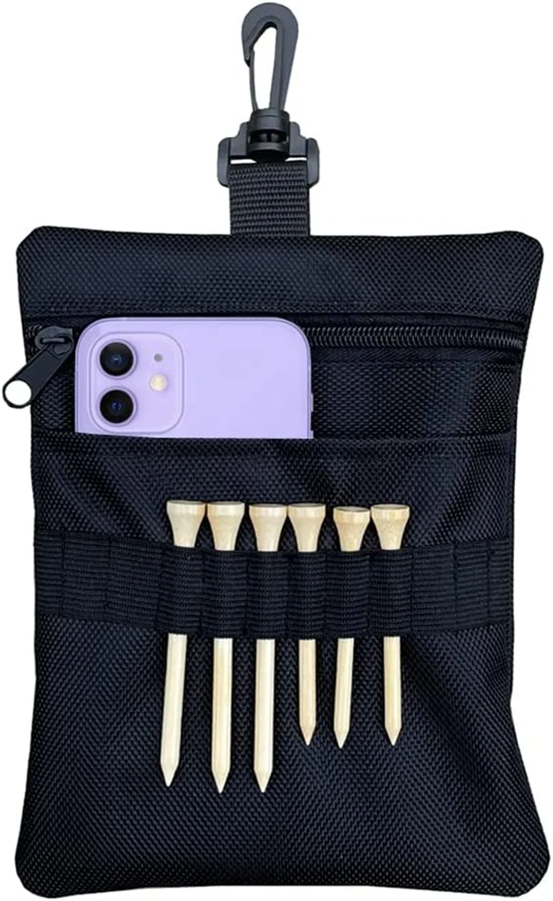 Zipper Golf Ball Bag Tee Holder Golf Tee Bag Pocket Holds Plenty Tees Ball Marker and Divot Tool