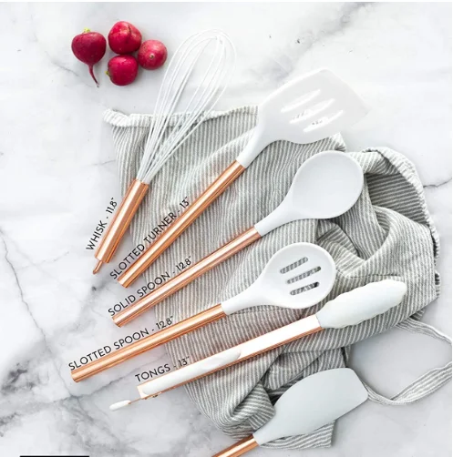 White Silicone and Copper Cooking Utensils for Modern Cooking and Serving, Stainless Steel Copper Serving Utensils Ideal Spatula