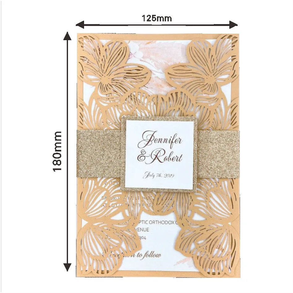 Wholesale Wedding Card Laser Cutout Luxury European Style Champagne Gold Glitter Laser Cut Wedding Invitations