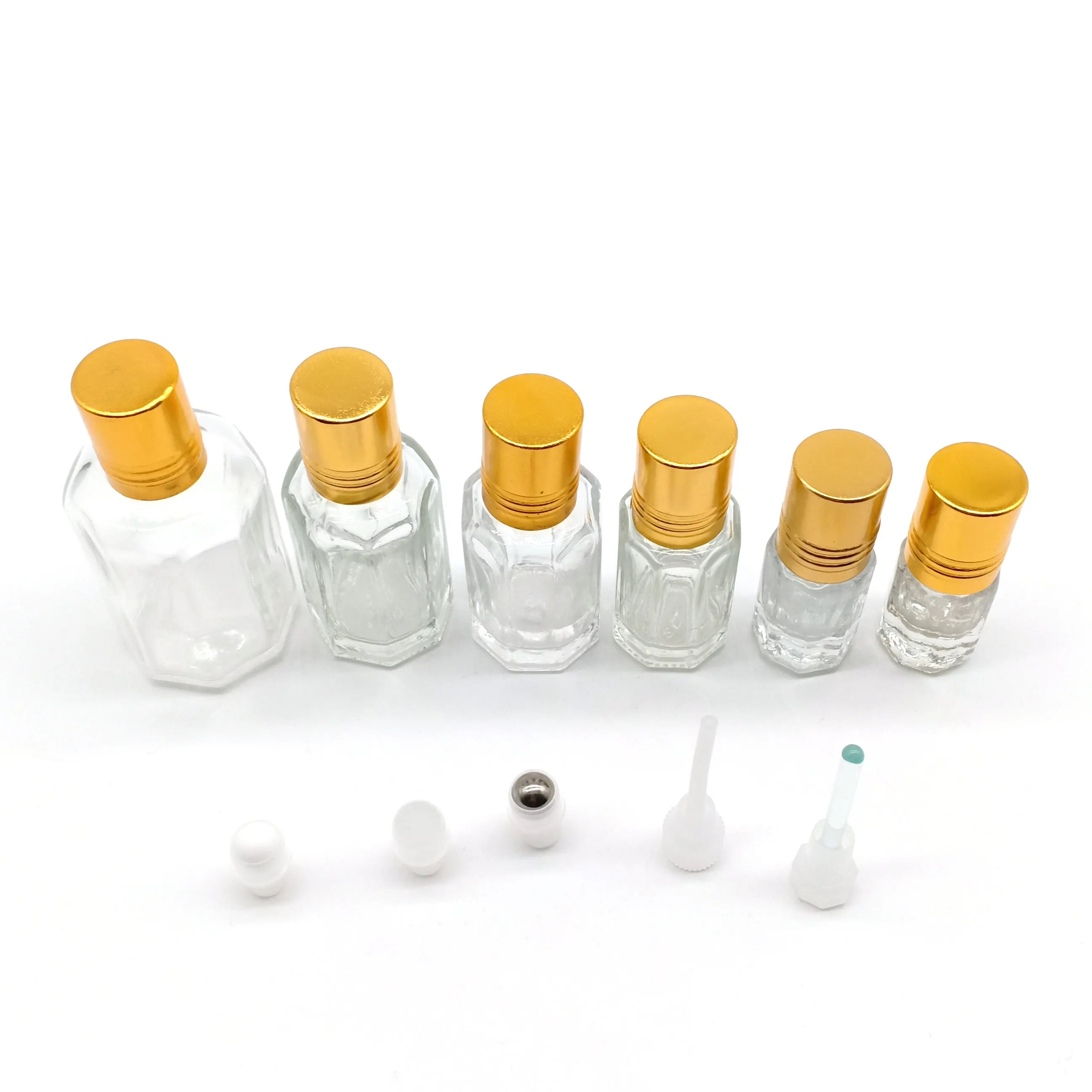 Factory sale 2ml 3 ml 6ml 12ml 20ml 60mlattar perfume glass bottle roll on 3 ml attar bottle with aluminum gold cap