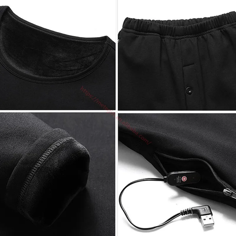 Men Women Premium Winter Long Warm Electric Tops Pants Suit Set Clothing Heating Fleece Heated Thermal