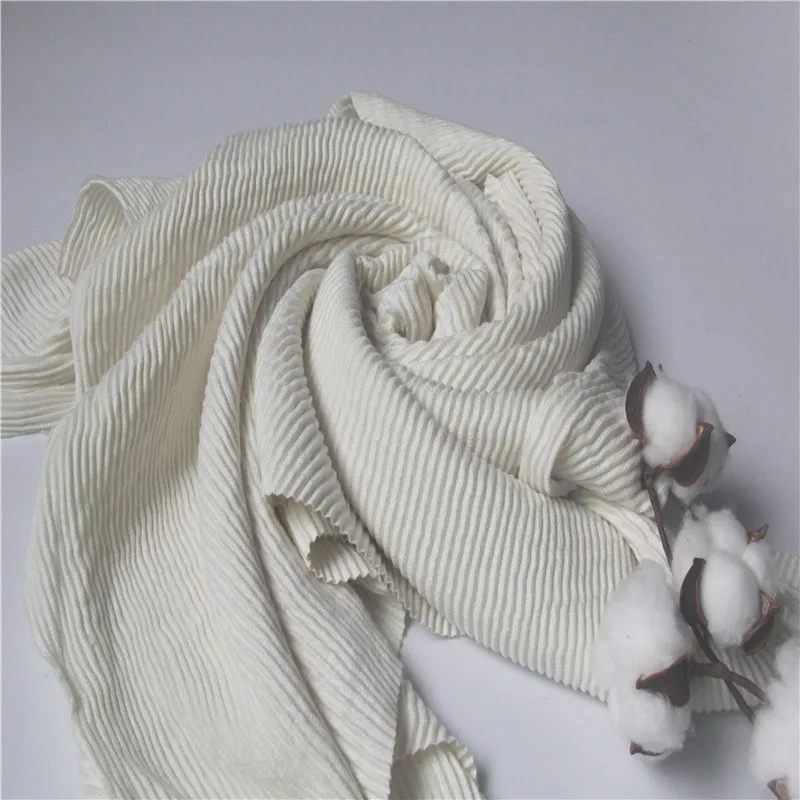White pleated satin silk hijab Malaysia 100% natural silk crease satin crepe shawl scarf