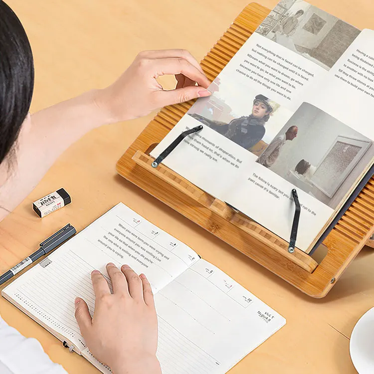 Portable reading rest tablet stand adjustable foldable bamboo book stand recipe cookbook holder
