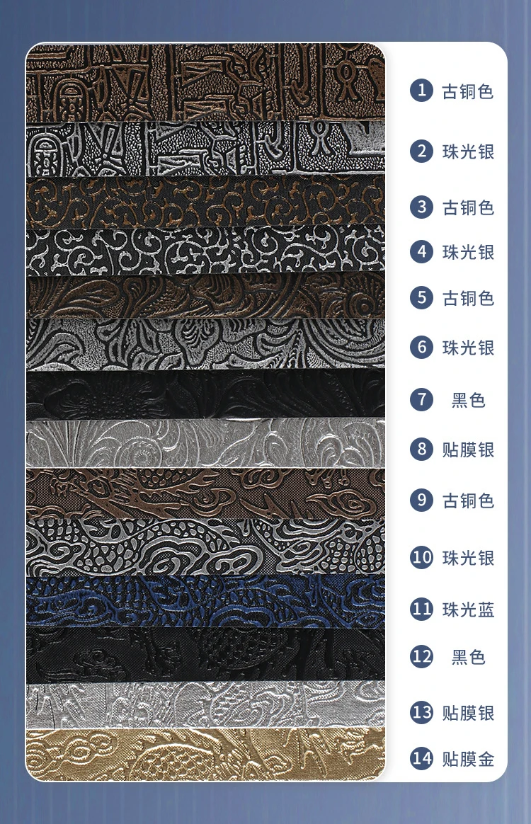 PVC artificial leather manufacturer Bronze metallic color 3d pattern pvc leather stocklots for phone case cover box package