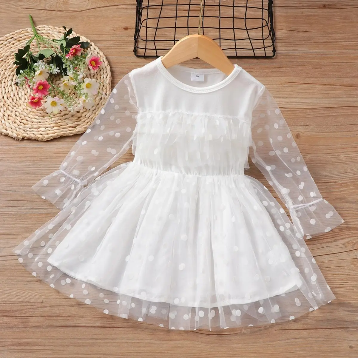 Amazon Summer New Girls Dress Baby Toddler Dot Mesh Piece Dress 0-3Y Toddler Girl  Princess Dress