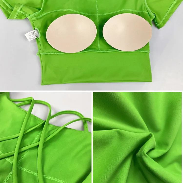 New Arrival Beauty Back Short Sleeve Tops High Waist Legging Set Shockproof Tops Butt Lift Nude-feelings Pants Fitness Yoga Wear