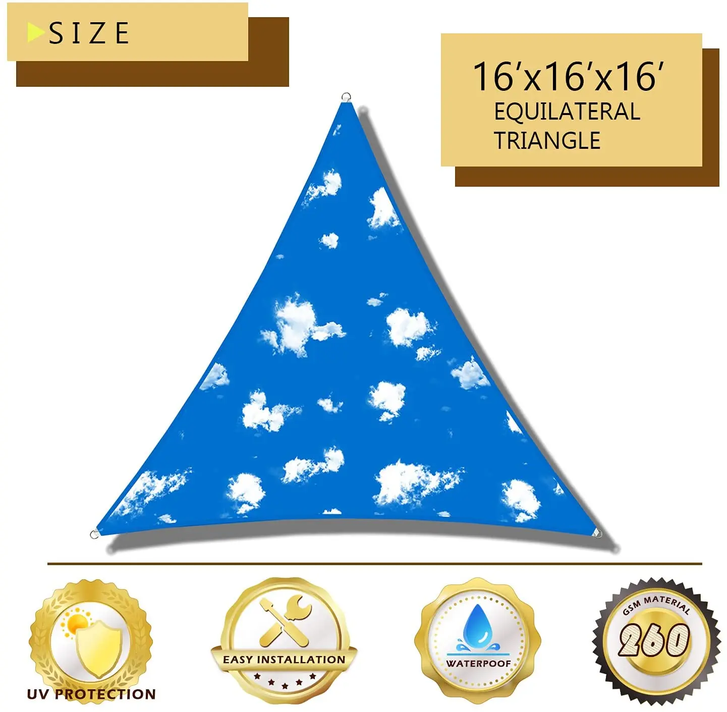 Patio Deck Backyard Printed Pattern Shade Cloth Canopy Waterproof Shade Cover Awning Sunshine Block Triangle Sun Shade Sail