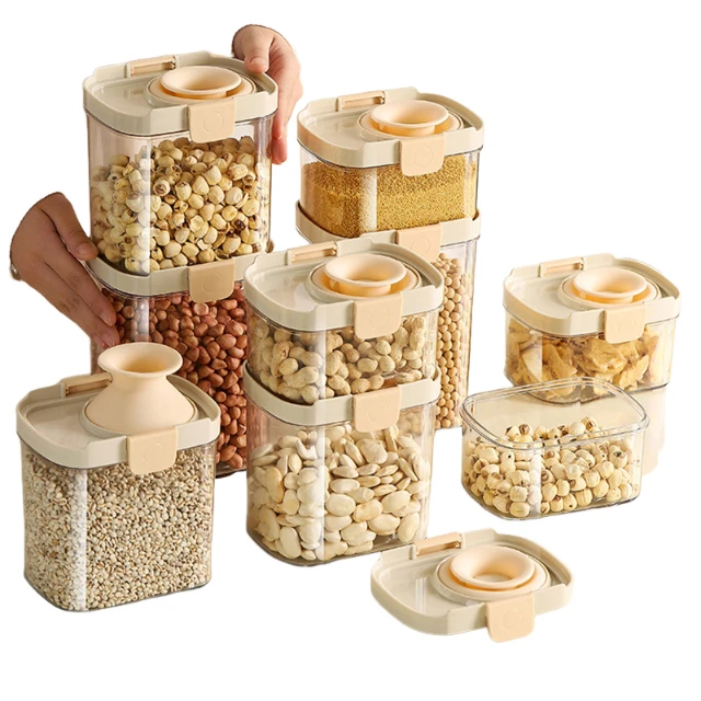 24 New Design Kitchen Food Storage  Stackable with Silicone Retractable Horn Opening Plastic Sealed Jar 700/1500/1900ml