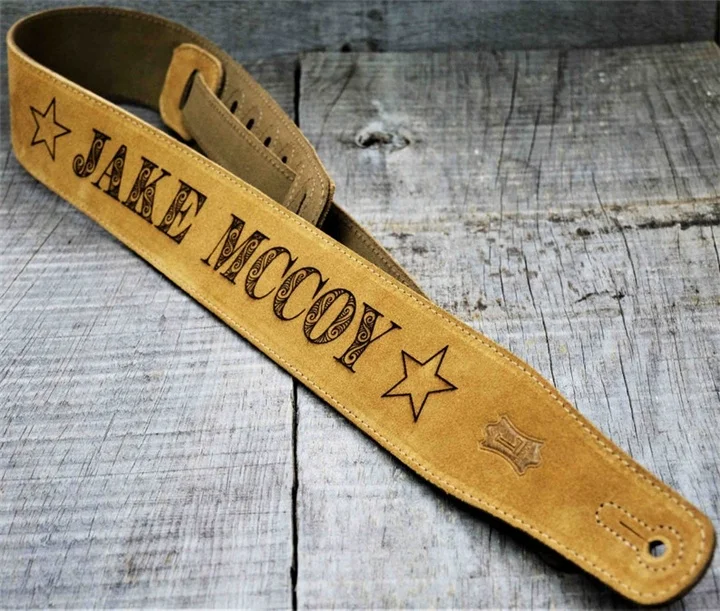 Custom Logo Top Grain Leather Guitar Strap, Guitar Adjustable Belt
