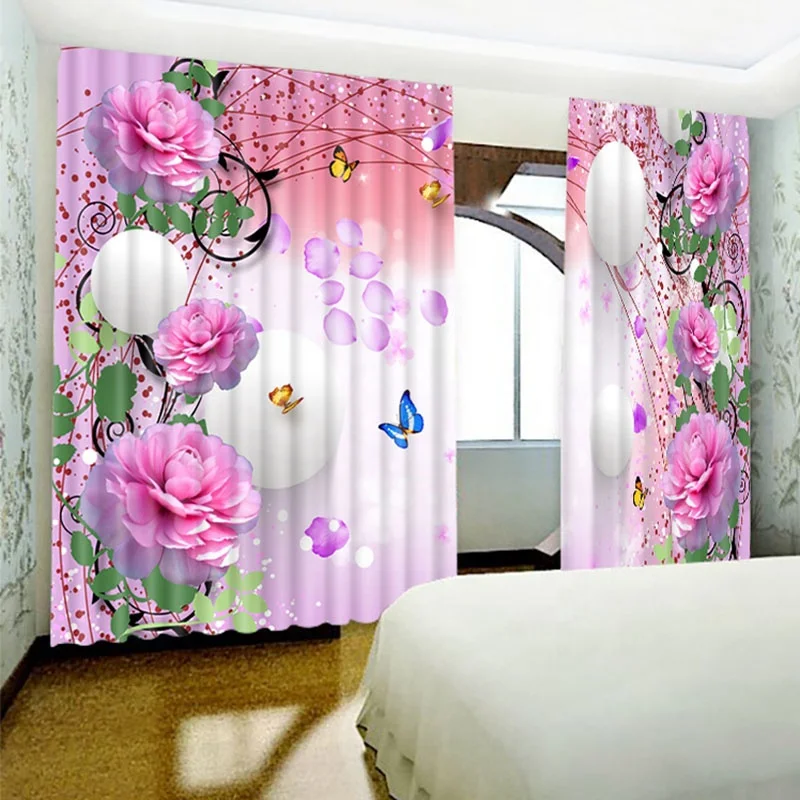 Bindi High Quality Love Style Polyester Beautiful Flower Ball Butterfly 3D Landscape Floral Blackout Curtains