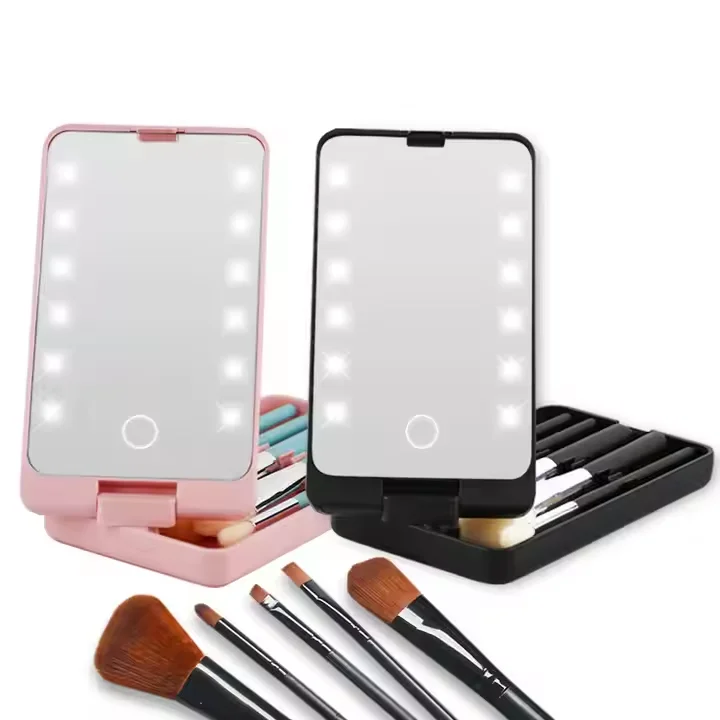 Portable 360-Rotating LED Light Single-Sided Beauty Mirror 2X Foldable Design Personalized Logo/Pattern Travel Makeup Tool