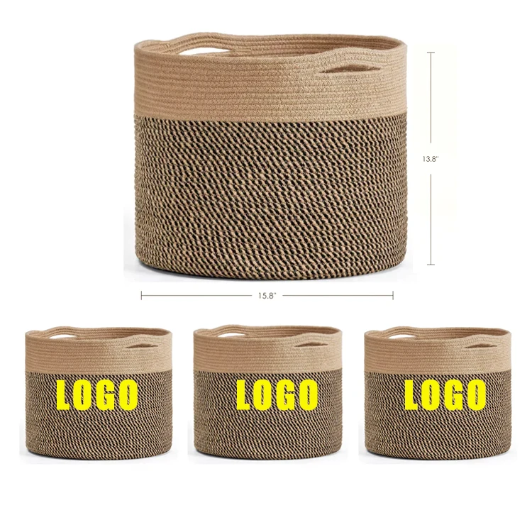 Большие тканые корзины для хранения, корзина для белья, ручка, хлопковая веревка, корзина для хранения с ручкой