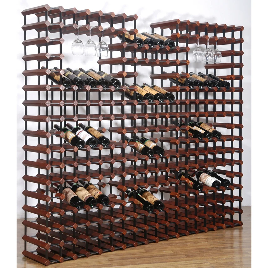 
Factory sales customizable solid wood multi-layer metal wine bottle rack with bar countertop Wine rack 