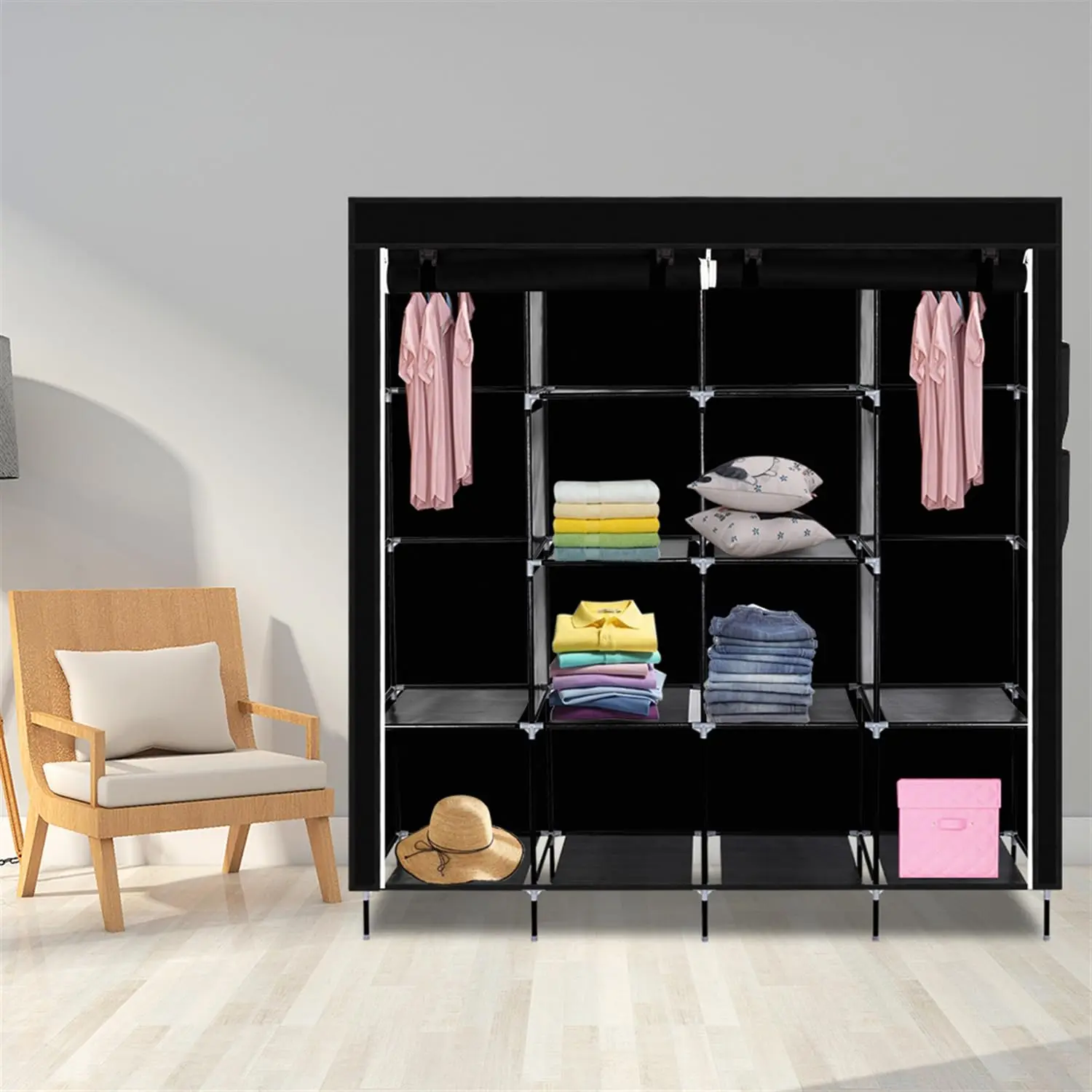 Portable Clothes Storage Cloth Wardrobe Cabinet Foldable And Disassembled Non-Woven Wardrobe