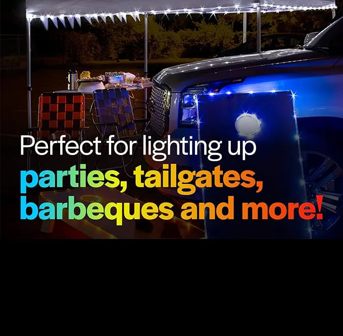 Outdoor LED Awning Tent Light String 40ft White Shade Instant Pop-up Canopy 25.4cm x 25.4cm Camping Tent with White Shade Light