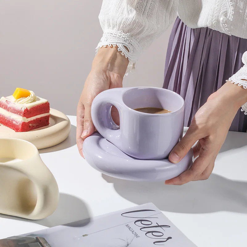 custom aesthetic coffee cups big hand creative cute ceramic handmade mug cup set with tray