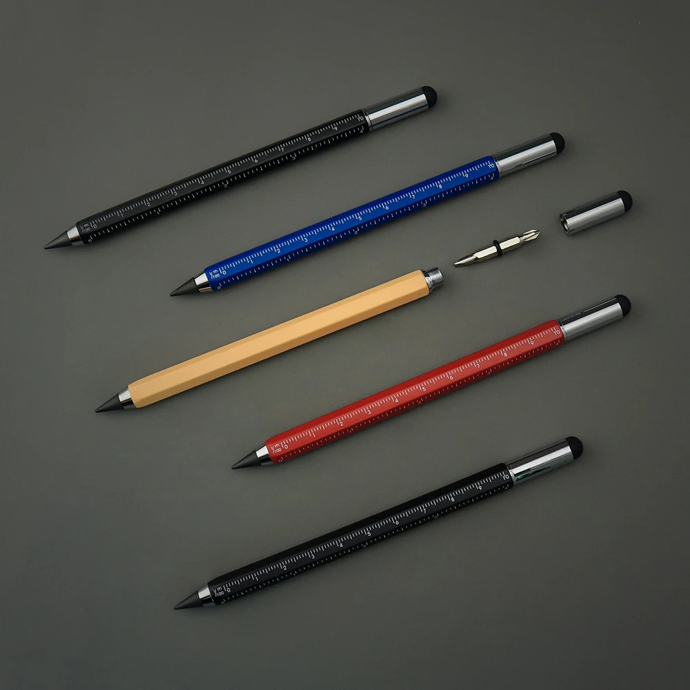 Hotsale 4 in 1 multi functional inkless pencil ruler stylus with screwdriver retractable endless pen for writing drawing