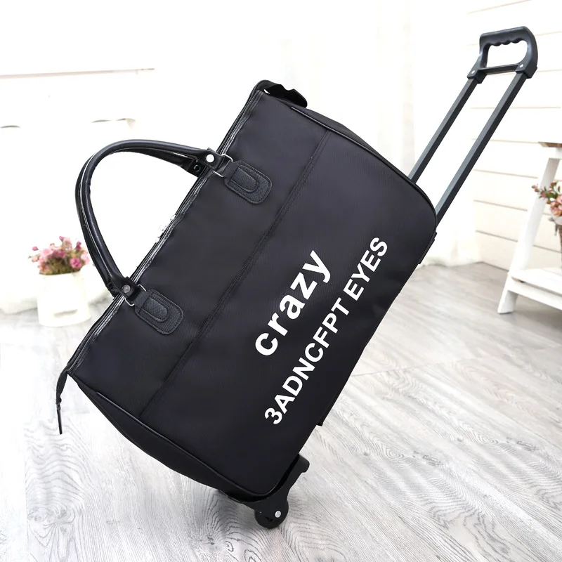Letter Printed Luggage Cart Bag Suitcase Lightweight Denim Drop Bottom Wheeled Travel Rolling Duffel Bag
