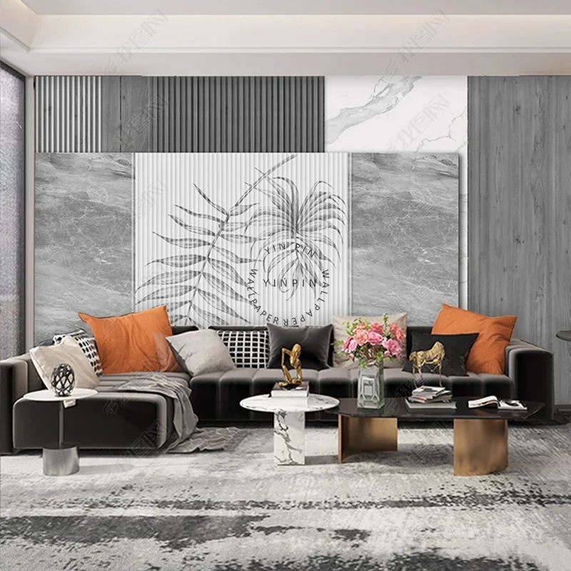 Modern light luxury plant combination marble peel and stick wallpaper