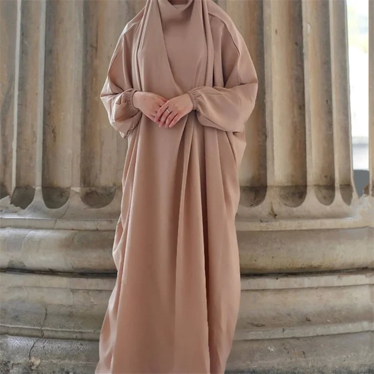 Kuwii Dubai New Muslim Hot-selling Plain Color Nida Prayer Clothes French 2 Pieces Batwing Sleeve Jilbab