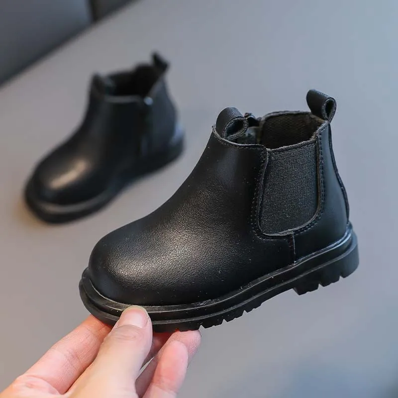 High Quality PU Leather Kids Martin Boots Winter Warm British Style Waterproof With Zipper Snow Shoe for Boys and