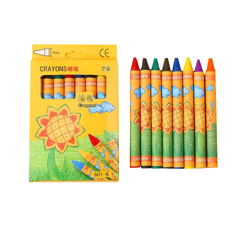 Bulk non toxic 0.8cm small 8 colors pack wax crayons for kids