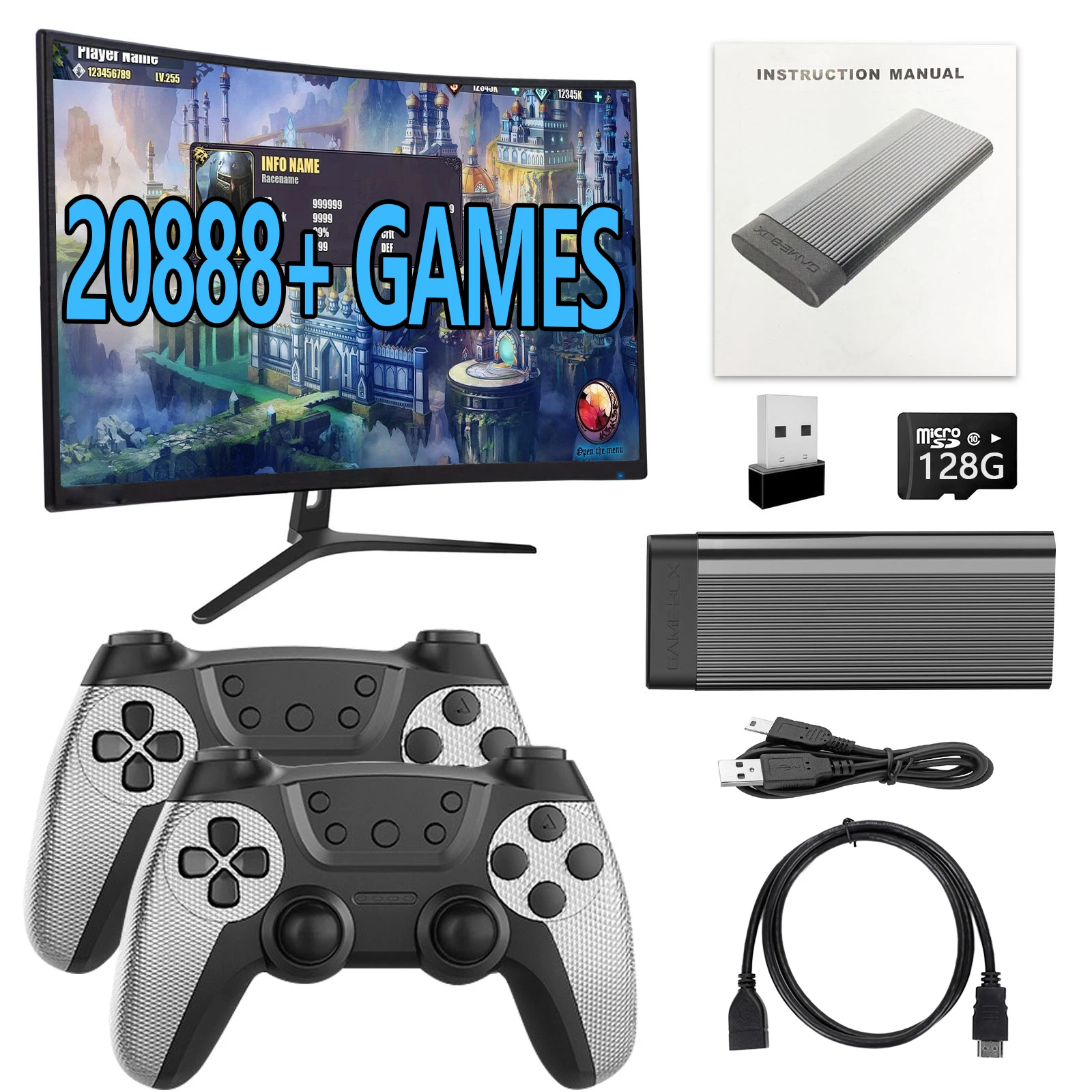 Support 9 Emulators Build in 20888+ Games 128G SD Card H9 Video Retro Game Console Handheld Player With Wireless Controller