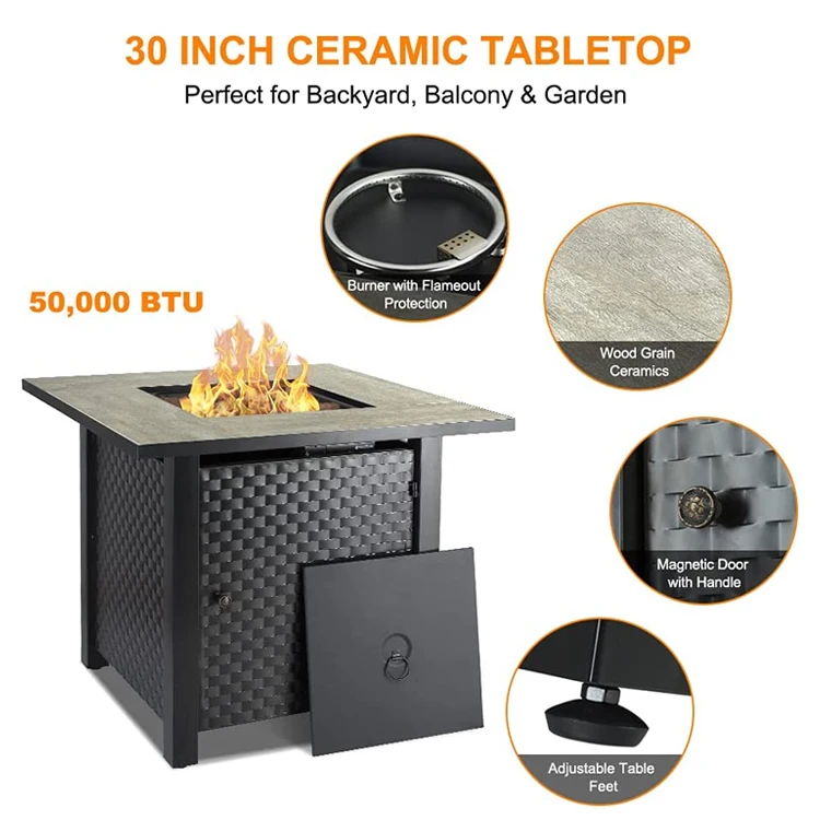 2 In 1 Wicker Rattan Fire Pit Table Outdoor Gas Fire Pit Propane Fire Pit Table