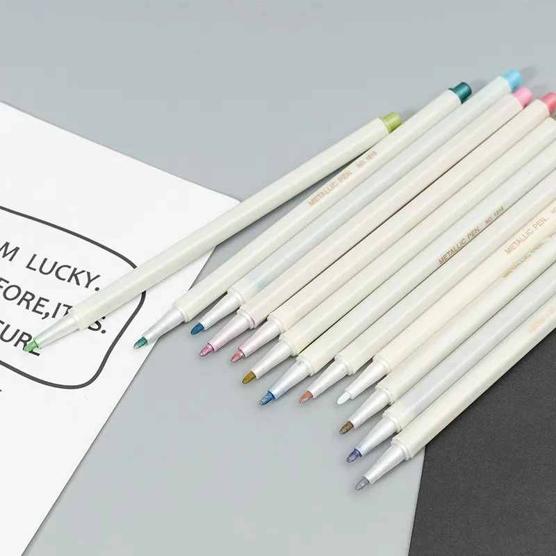 12pc/set Metallic micron pen Detailed marking color Metal marker for album black paper drawing office School supplies Art