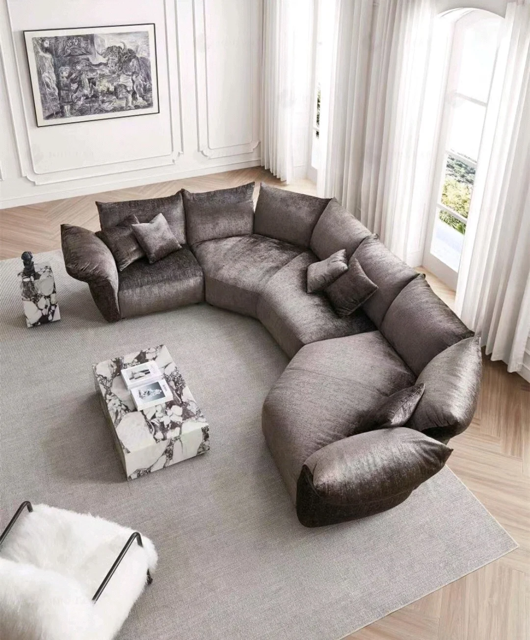 Italian light luxury designer villa modern living room sofa high-end curved sofa set furniture