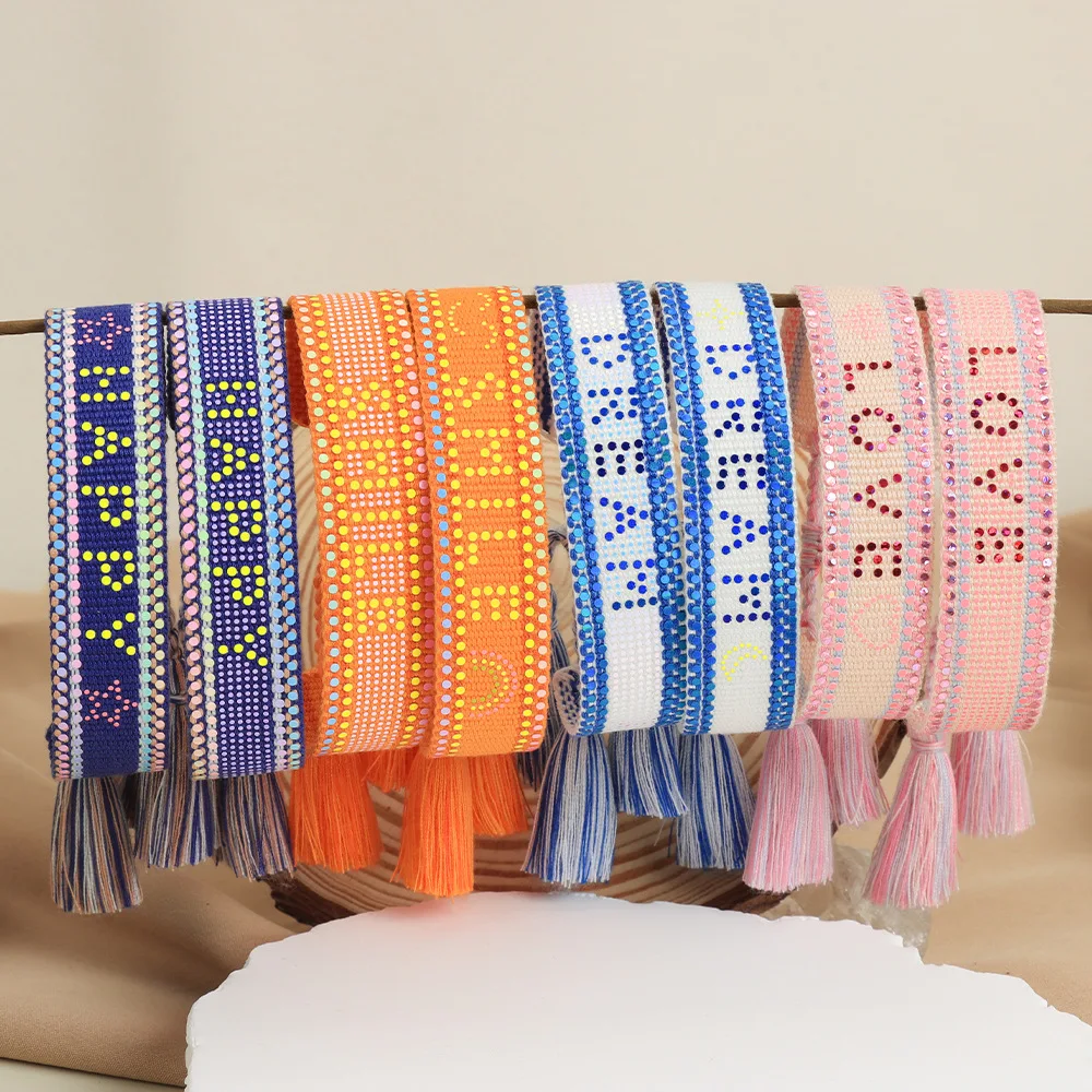 Custom Woven Bracelets Love Dream Happy Inspiring Jewelry Friendship Fabric Knitted Embroidered Bracelets