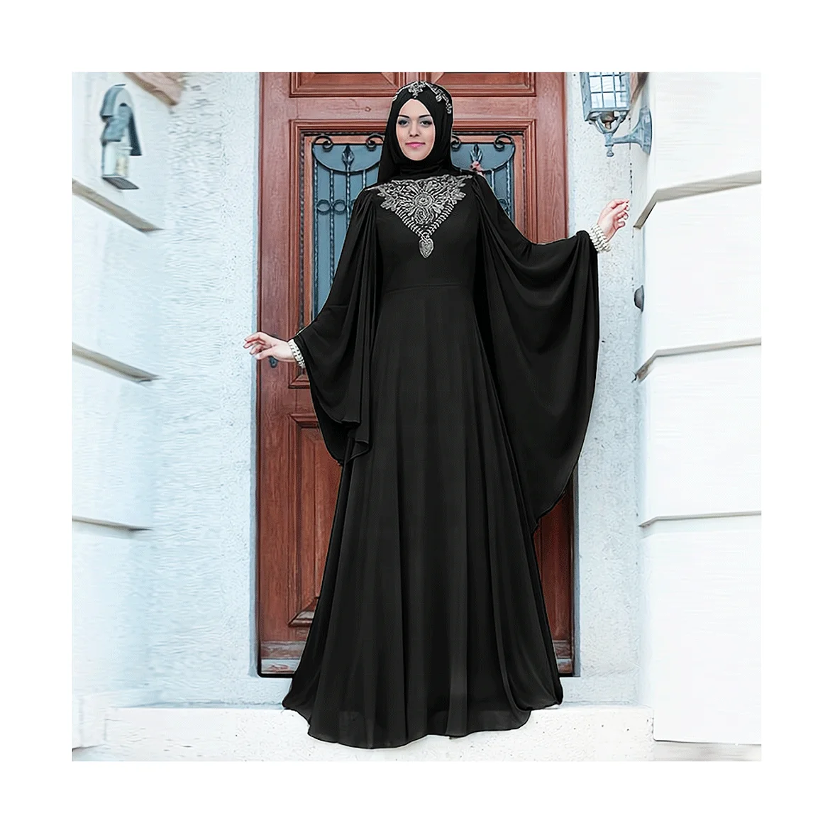 Turkey New Arrivals eid dresses muslim women Ethnic Style Women Printed Round Neck High Waist Flare Sleeves elegant casual Dress