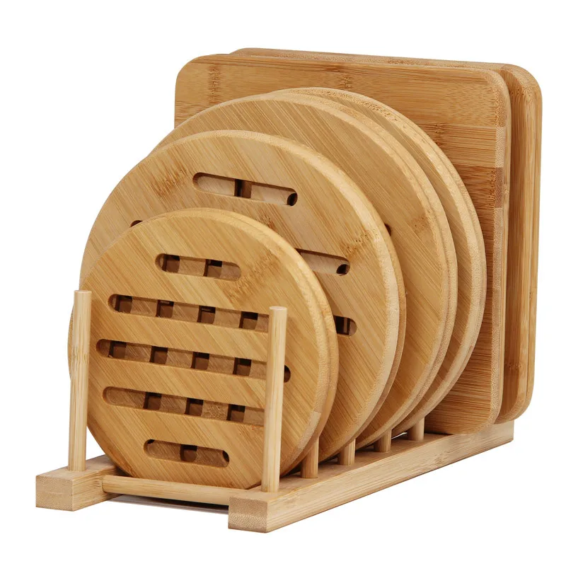 
Table mat pot round heat resistant thick hollow blank bamboo coasters with holding organizer 